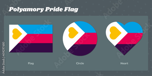 Polyamory Pride Flag Vector Graphics: Flag, Circle, Heart Shapes