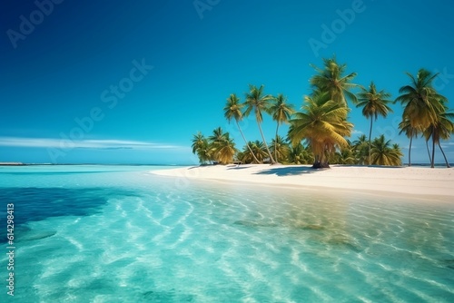 beach with palm trees  beautiful sandy beach  Tropical beach  Generative AI