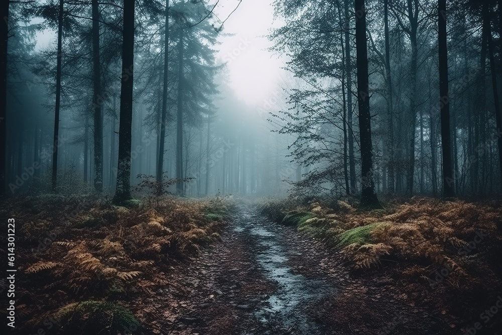 Fototapeta premium fog in the forest with AI-Generated Images