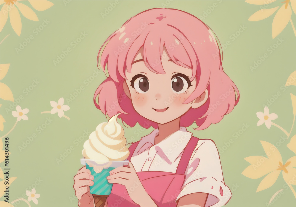 Beautiful woman with an ice cream cone on a sunny summer day. Generative AI Beautiful woman with an ice cream cone on a sunny summer day. Generative AI