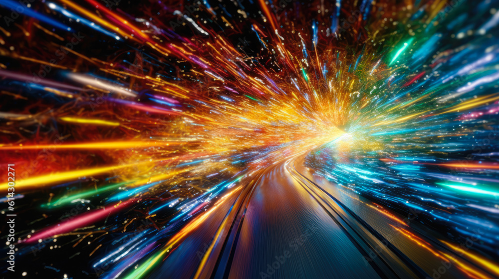 Light particles participating in a hyper-speed track race Light particles participating in a hyper-speed track race