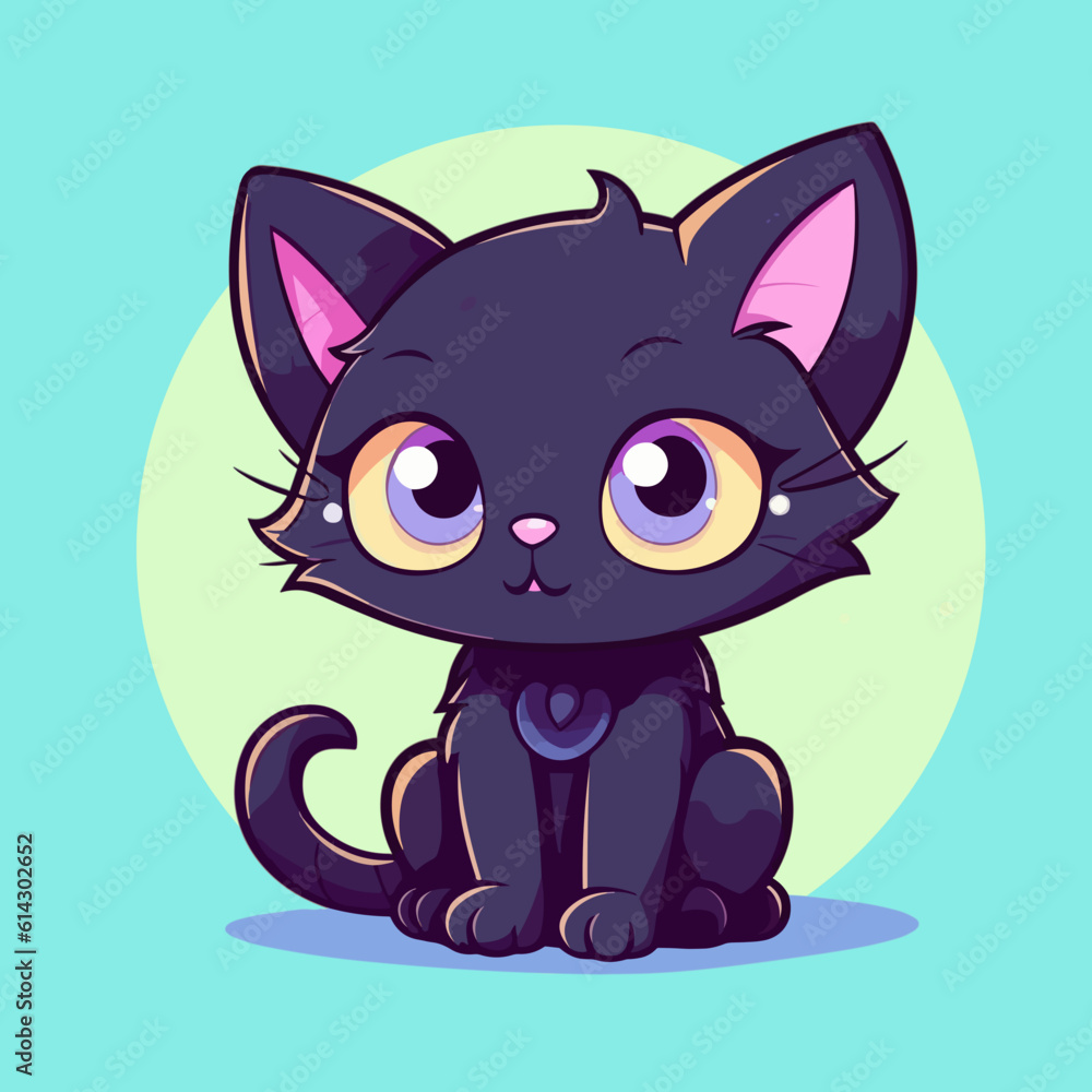 Cute kitten, kawaii anime, black cat, magical Halloween, pet animal, flat vector, illustration clipart, children's design, witchcraft theme, Halloween witch, enchanting kitten, playful pet, vector art Cute kitten, kawaii anime, black cat, magical Halloween, pet animal, flat vector, illustration clipart, children's design, witchcraft theme, Halloween witch, enchanting kitten, playful pet, vector art