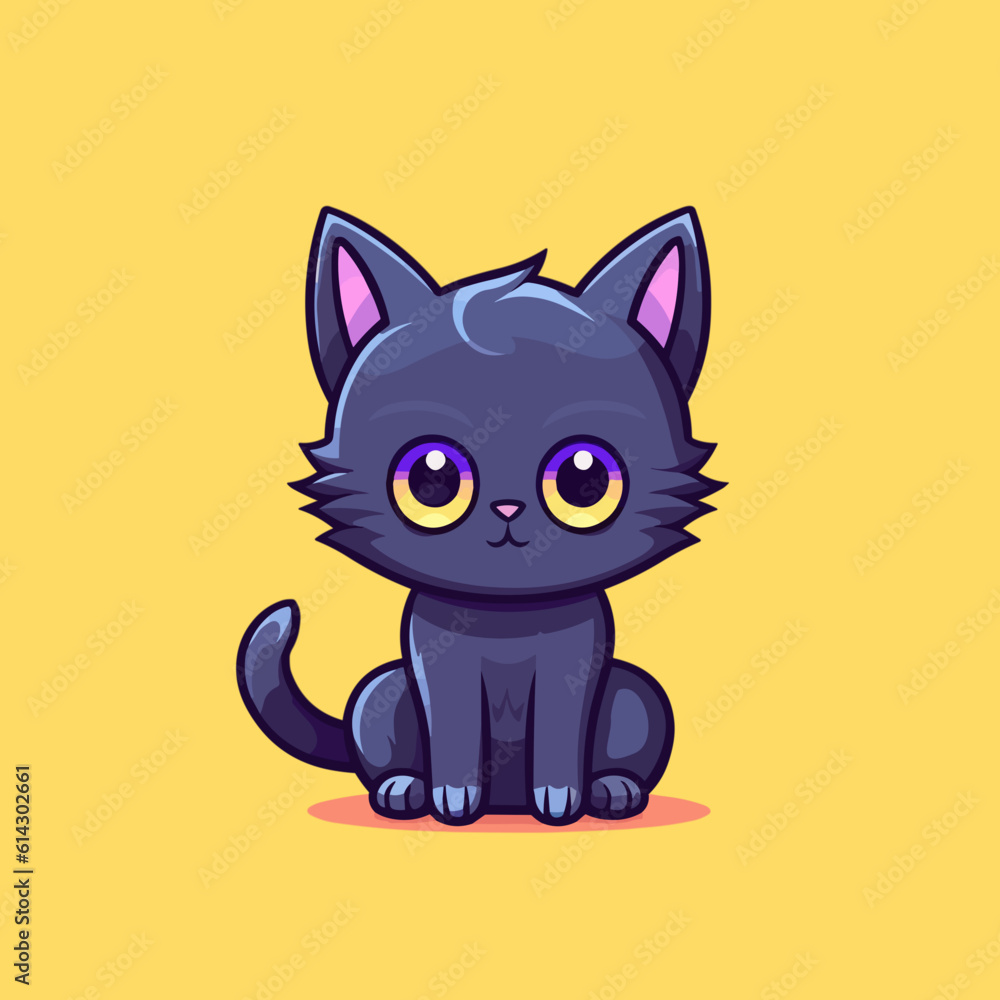 Black magical halloween witch kitten Cat. Pet domestic Animal. Flat vector illustration clipart for children Black magical halloween witch kitten Cat. Pet domestic Animal. Flat vector illustration clipart for children