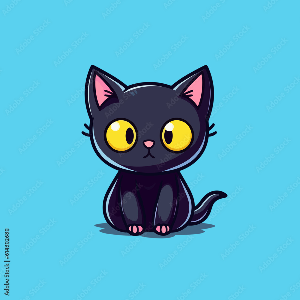 Black magical halloween witch kitten Cat. Pet domestic Animal. Flat vector illustration clipart for children Black magical halloween witch kitten Cat. Pet domestic Animal. Flat vector illustration clipart for children