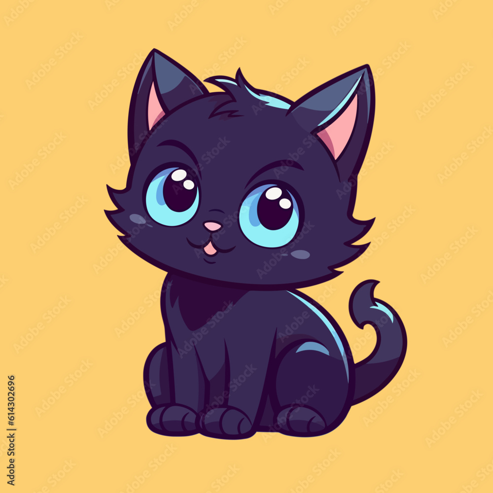 Black magical halloween witch kitten Cat. Pet domestic Animal. Flat vector illustration clipart for children Black magical halloween witch kitten Cat. Pet domestic Animal. Flat vector illustration clipart for children