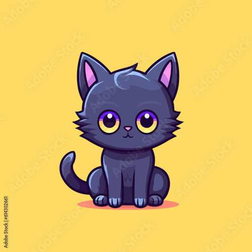 Black magical halloween witch kitten Cat. Pet domestic Animal. Flat vector illustration clipart for children