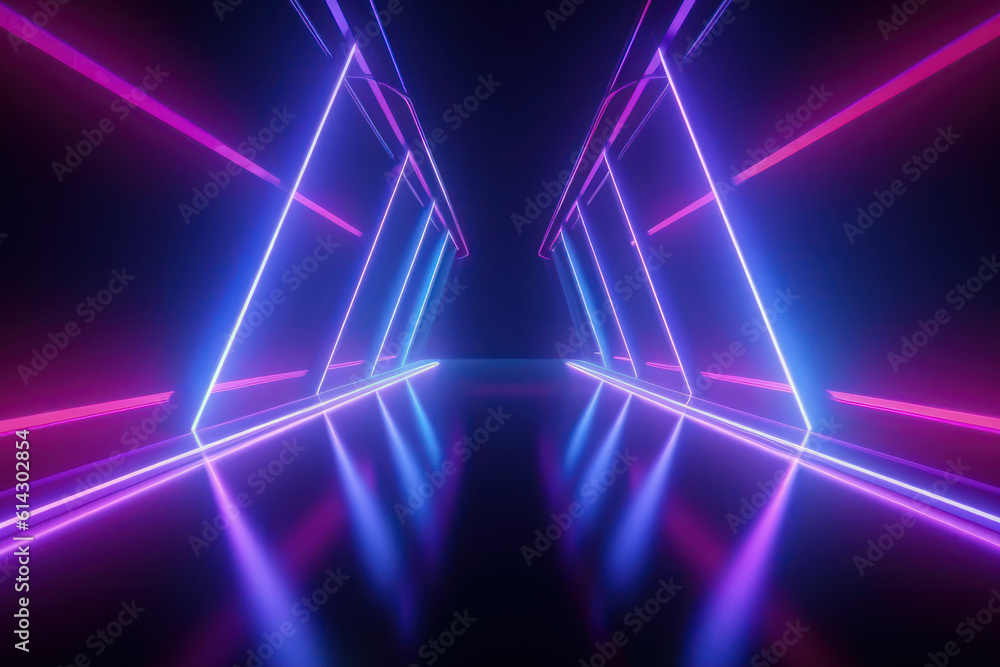 Spectrum neon lights abstract background. Futuristic corridor. AI generated, human enhanced Spectrum neon lights abstract background. Futuristic corridor. AI generated, human enhanced