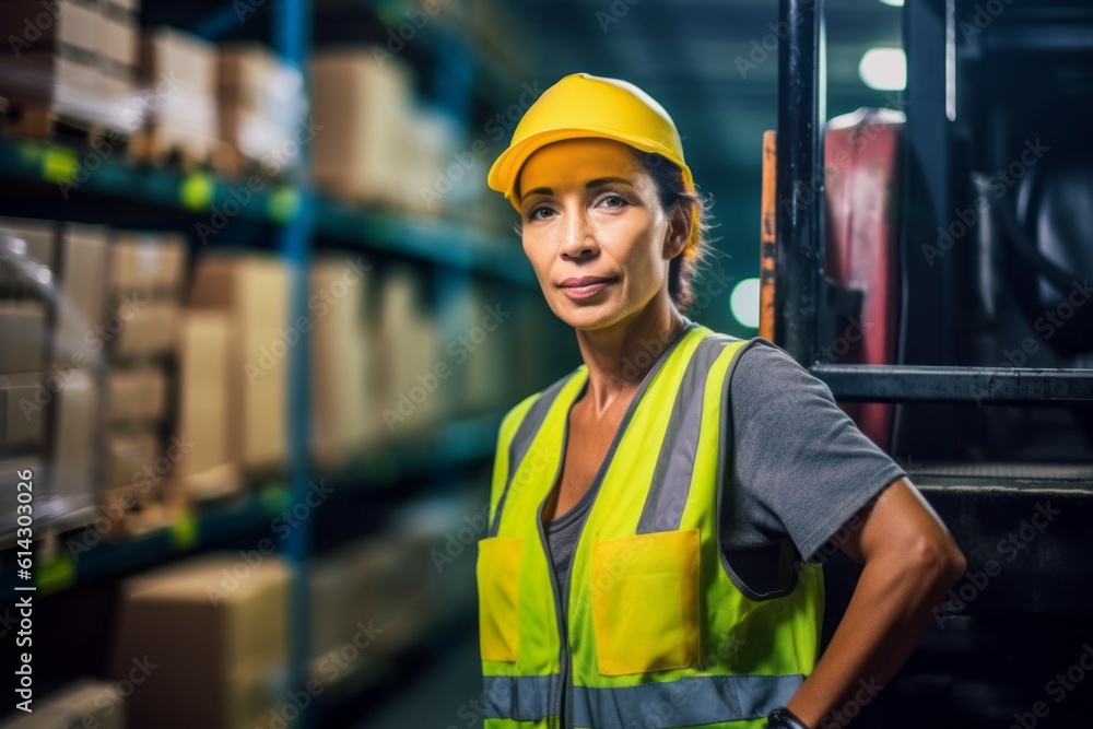Woman storekeeper in a warehouse. Professional worker. AI generated, human enhanced Woman storekeeper in a warehouse. Professional worker. AI generated, human enhanced
