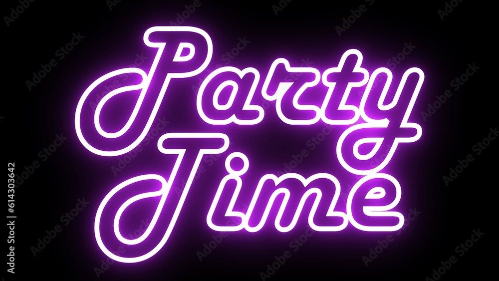 Party Time text font with light. Luminous and shimmering haze inside the letters of the text Party Time. 3D Rendering.