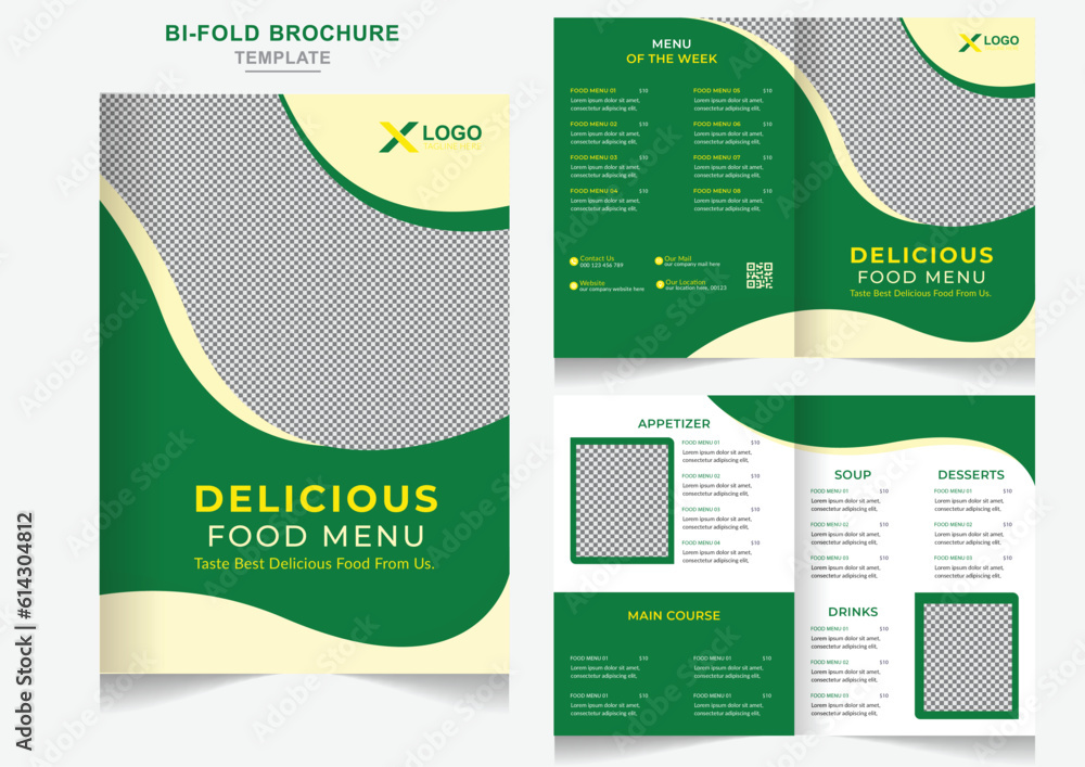 Delicious fast food restaurant menu bifold brochure design template Creative bifold restaurants design