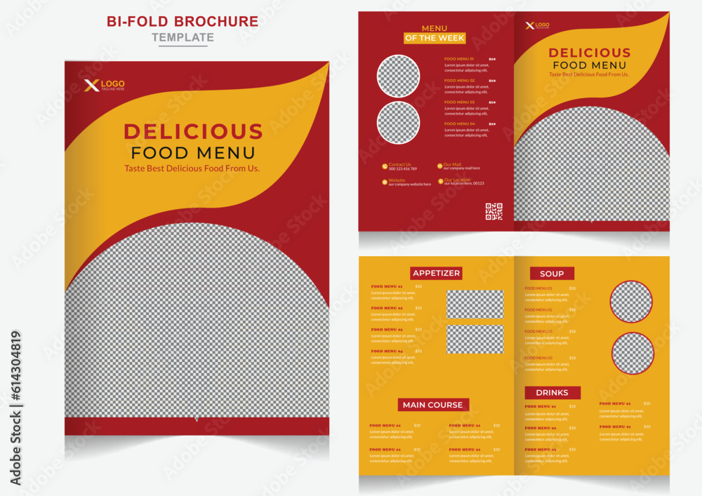 Delicious fast food restaurant menu bifold brochure design template Creative bifold restaurants design