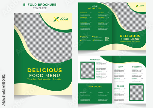 Obraz na płótnie Delicious fast food restaurant menu bifold brochure design template Creative bifold restaurants design w salonie