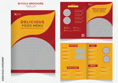 Obraz na płótnie Delicious fast food restaurant menu bifold brochure design template Creative bifold restaurants design w salonie