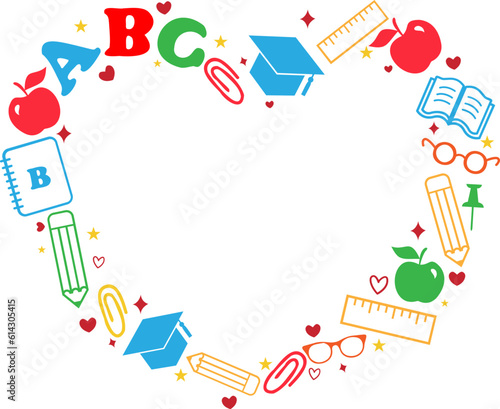 Teacher supplies haert frame design graphic icon