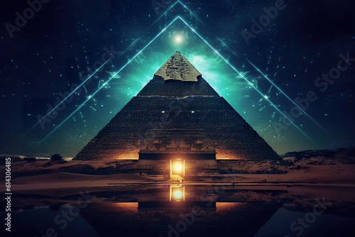 An image of a pyramid in the desert. Generative AI.