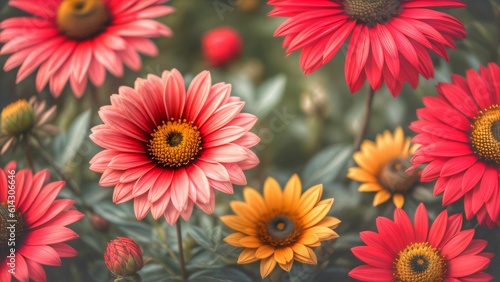 Bold and Beautiful  Close-Up of Red and Orange Daisies in Full Bloom