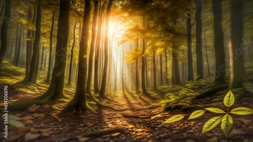 Glimmers of Nature: Sunlight Filtering Through Lush Forest Foliage