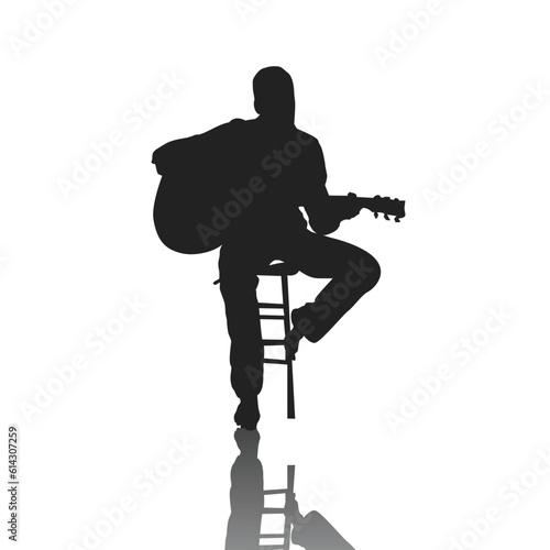silhouette of a person playing guitar, guitarist, singer and musician playing guitar