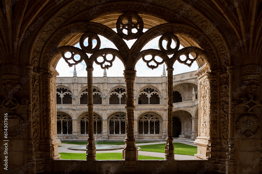 The Jeronimos Monastery with the view of courtyard in Lisbon, Portugal