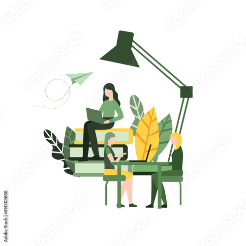 stylish flat design for posters, flayers, cards,web banners vector, thesis examination, online education. face to face discussion, online learning concept.