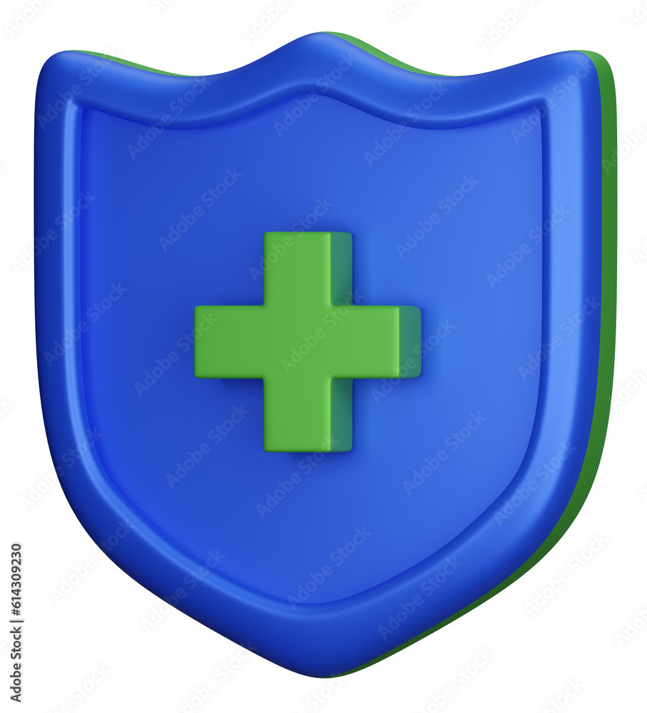 3D render shield protection with cross healthcare sign icon illustration 3D render shield protection with cross healthcare sign icon illustration