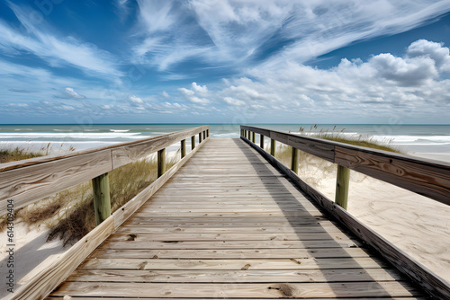 Wooden walkway at the beach in summer