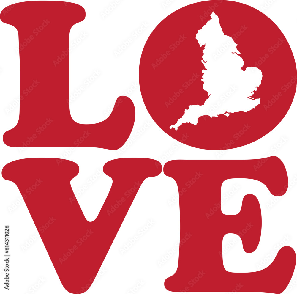 LOVE England UK Red Outline Silhouette Isolated Vector Graphic