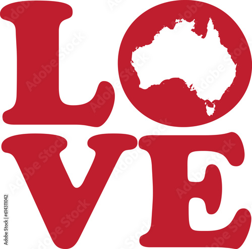 LOVE Australia Red Outline Silhouette Isolated Vector Graphic