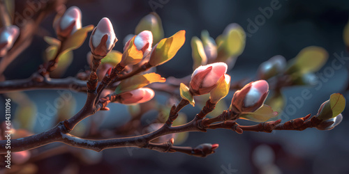 blurres flower bud copy space background, generative AI photo