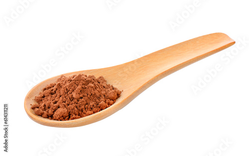 Cocoa powder in a wood spoon on transparent png