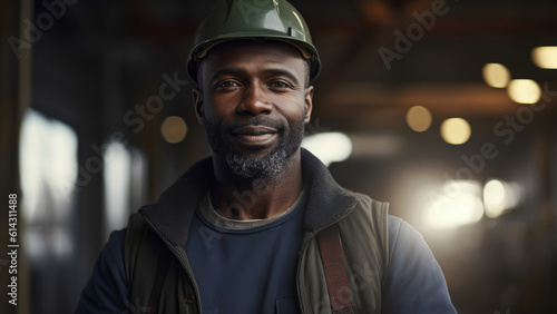 Portrait of black man working at construction site, background, wallpaper, digital illustration, generated by AI