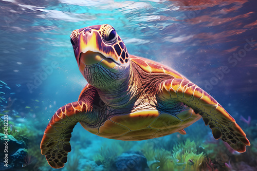 sea turtle swimming in the under ocean