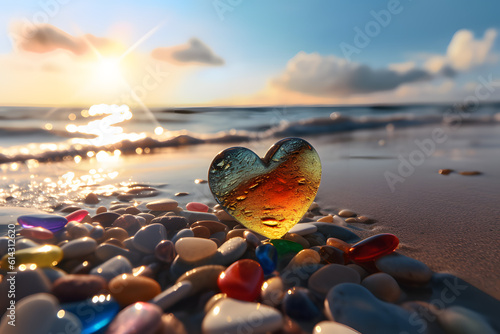 heart-shaped stones on the beach