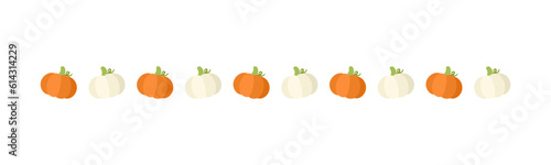 Autumn pumpkin separator border for Halloween, Fall and Thanksgiving season. Vector isolated on white background.
