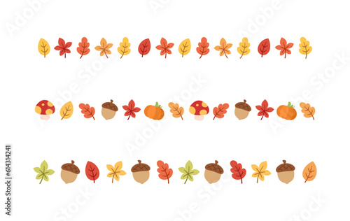 Autumn separator border for Halloween, Fall and Thanksgiving season set. Vector isolated on white background.