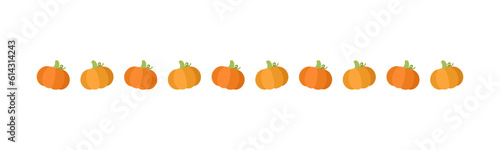 Autumn pumpkin separator border for Halloween, Fall and Thanksgiving season. Vector isolated on white background.