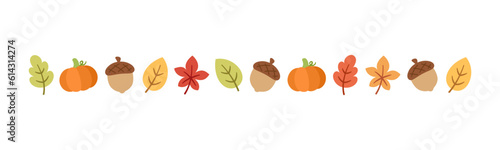 Autumn separator border for Fall and Thanksgiving season. Vector isolated on white background.