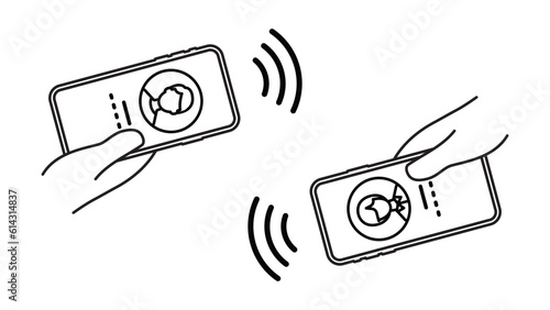 手に持ったスマートフォンで無線通信でマッチング・情報交換