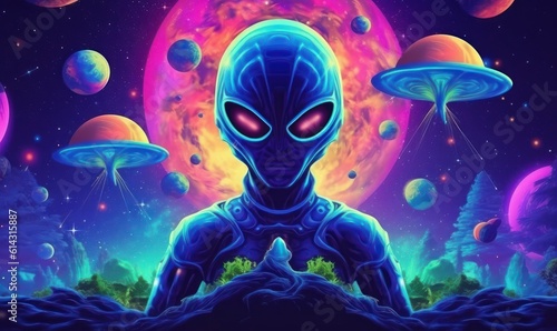 Colorful Alien Illustration Background. Generative Ai