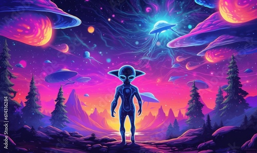 Colorful Alien Illustration Background. Generative Ai