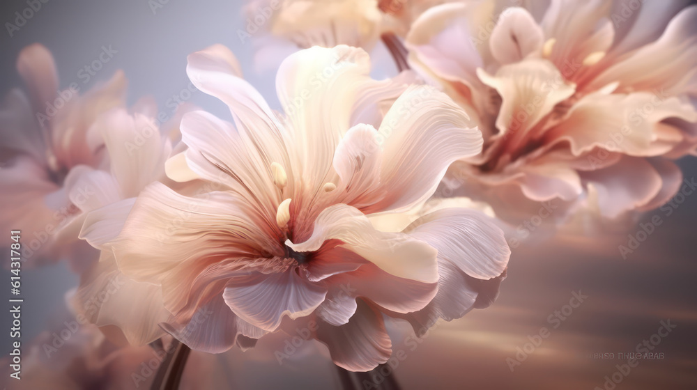 A tranquil image showcasing delicate and graceful whispering flowers that seem to communicate through their petals AI Generative