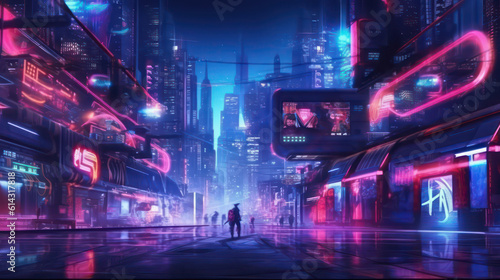 A creative and stylish background design in cyberpunk style. It features neon lights, geometric shapes, and futuristic elements For a sci-fi touch AI Generative