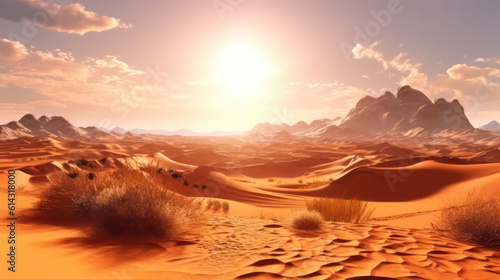 A dazzling image of a desert with sand dunes. This image captures the beauty and uniqueness of a sci-fi landscape AI Generative