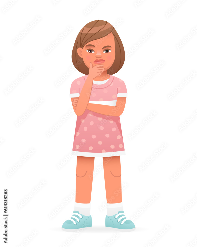 Little girl was thinking about something. Beautiful white baby in a pink dress. Little girl was thinking about something. Beautiful white baby in a pink dress.