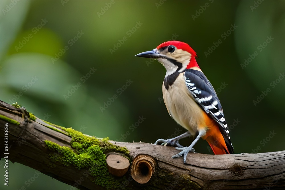 red headed woodpecker - obrazy, fototapety, plakaty 