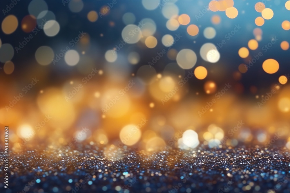 Abstract gold and blue Glitter Light bokeh background , Ai generative