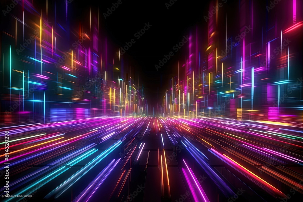 Obraz premium abstract futuristic background with pink blue glowing neon moving high speed wave lines and bokeh lights. Data transfer concept Fantastic wallpaper, Ai Generative