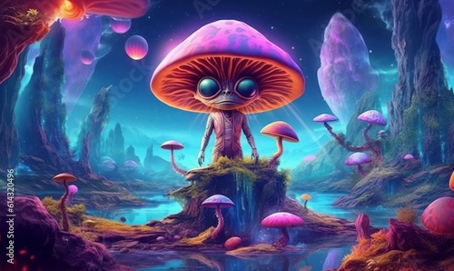 Alien Explore the Planet Background, Colorful Illustration. Generative Ai