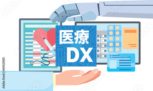 ロボットと人間の手の医療DXイメージイラスト