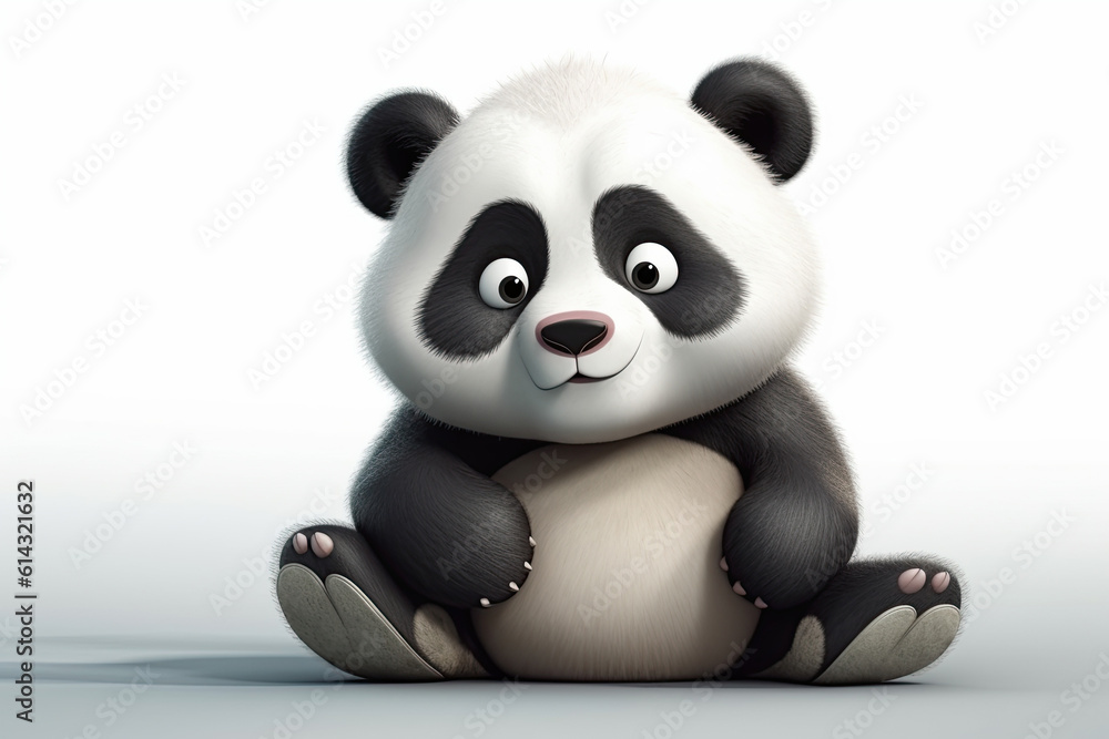 Naklejka premium cute funny panda on white isolated background. Cartoon character. Generative AI illustration